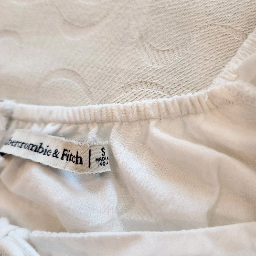 Abercrombie & Fitch White Puff Sleeve Tie Babydoll Dress S Cottagecore Fairy - Picture 6 of 10